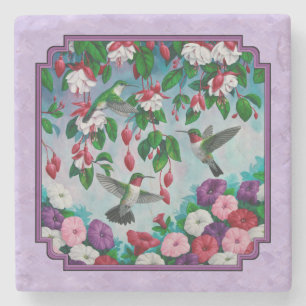 Dessous-de-verre En Pierre Hummingbirds Rose Fuchsia Flowers Lavender