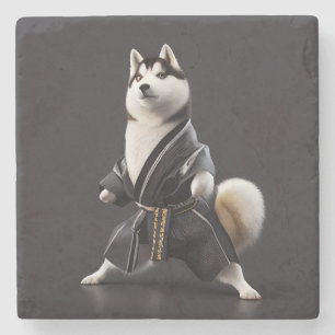 Dessous-de-verre En Pierre Husky Dog connaît Karate, Husky Dog Karate Player