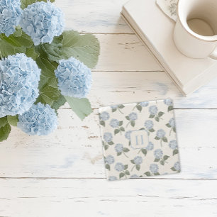 Dessous-de-verre En Pierre Hydrangea Hamptons Fleurs Bleues Monogramme
