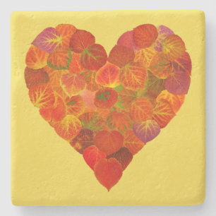 Dessous-de-verre En Pierre I Love Automne, subtil—Coeur feuille d'Aspen rouge