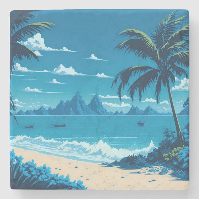 Dessous-de-verre En Pierre Île tropicale Été Bleu Océan Plage Vibes (Devant)
