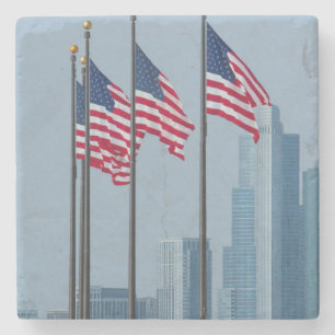 Dessous-de-verre En Pierre Illinois, Chicago. Navy Pier, drapeaux américains