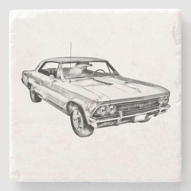 Dessous-de-verre En Pierre Illustration 1966 de Chevy Chevelle solides (Devant)