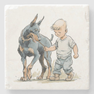 Dessous-de-verre En Pierre Illustration au crayon vintage d'un garçon de quat