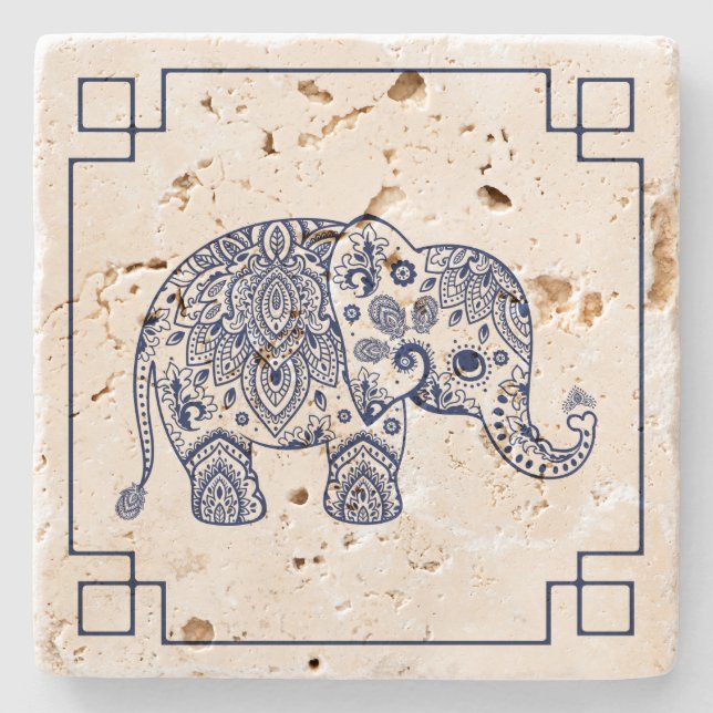 Dessous-de-verre En Pierre Illustration Blue Paisley Elephant (Devant)