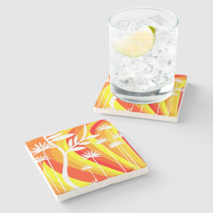 Dessous-de-verre En Pierre Illustration botanique orange et blanc