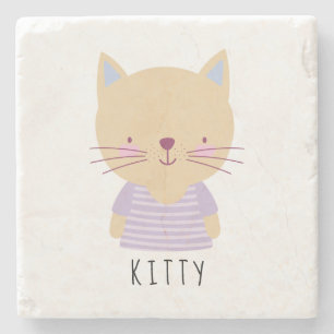Dessous-de-verre En Pierre Illustration Cute Cat - Personnalisable