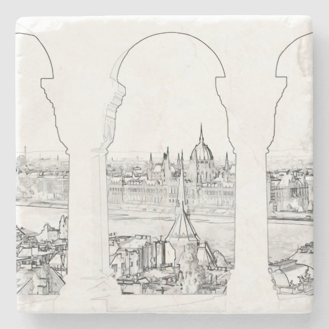 Dessous-de-verre En Pierre Illustration de Budapest et parlement hongrois (Devant)