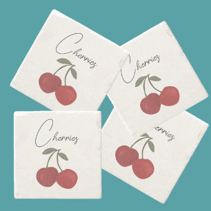 Dessous-de-verre En Pierre Illustration de deux cerises rouges Art de fruit