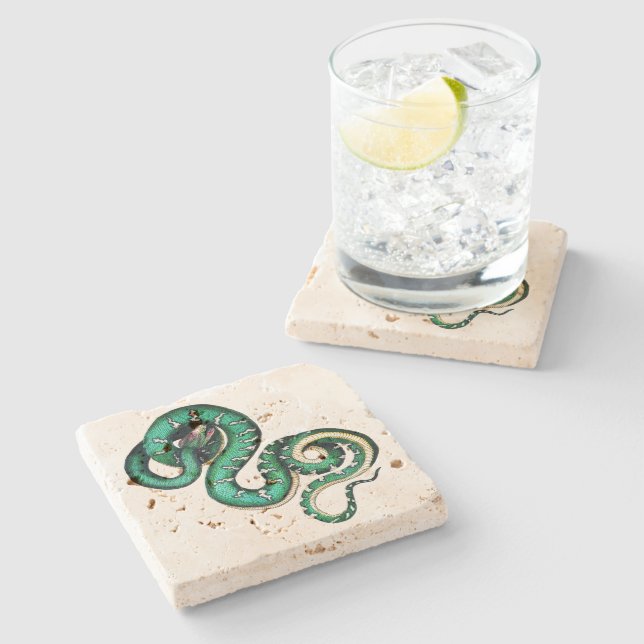 Dessous-de-verre En Pierre Illustration de serpent vintage jaune reptile (Côté)