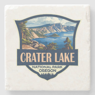 Dessous-de-verre En Pierre Illustration du parc national du lac Crater Badge