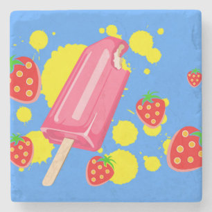 Dessous-de-verre En Pierre Illustration Fun Pink Popsicle and Strawberries