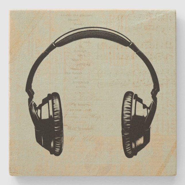 Dessous-de-verre En Pierre Illustration musicale casque Vintage Mint Green (Devant)