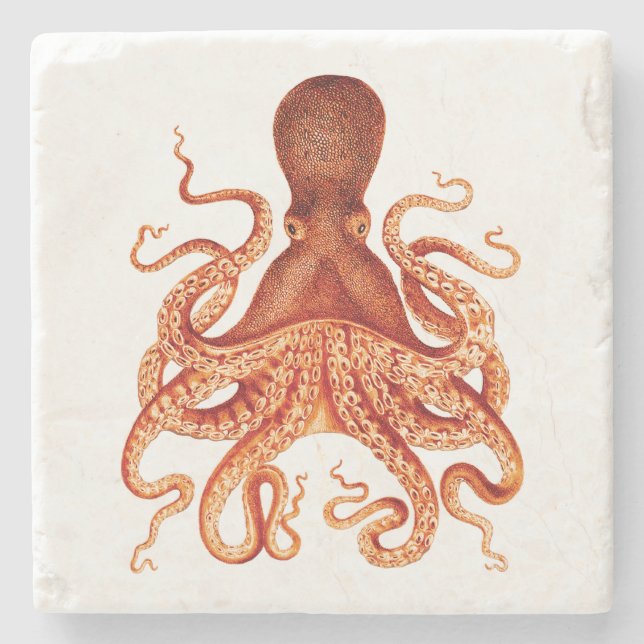 Dessous-de-verre En Pierre Illustration Orange Vintage Octopus (Devant)
