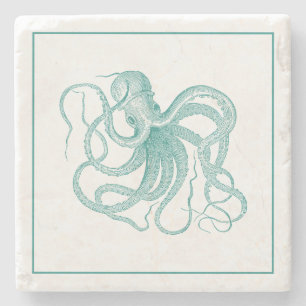 Dessous-de-verre En Pierre Illustration Turquoise Vintage Octopus