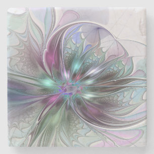 Dessous-de-verre En Pierre Imaginaire coloré Abstrait Fleur fractale moderne