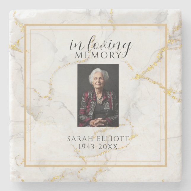 Dessous-de-verre En Pierre In Loving Memory  with Photo | marble gold (Devant)