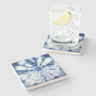 Dessous-de-verre En Pierre Indigo Dye Cercle bleu Shibori