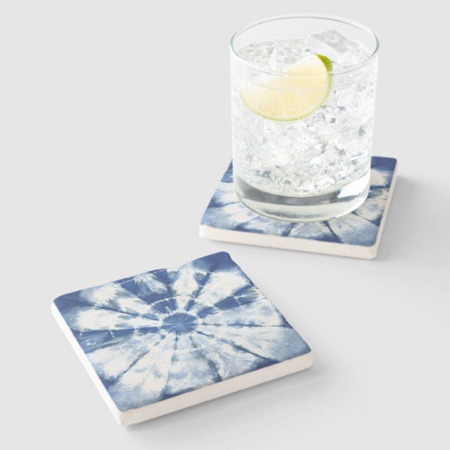 Dessous-de-verre En Pierre Indigo Dye Cercle bleu Shibori (Côté)