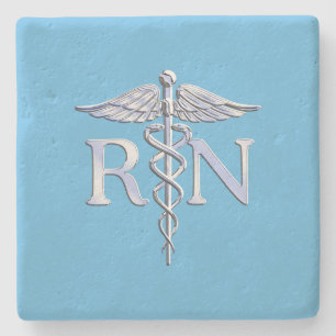 Dessous-de-verre En Pierre Infirmière inscrite RN Caduceus sur le décor bleu 