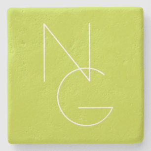 Dessous-de-verre En Pierre Initiales de chevauchement modernes 2   Lime vert