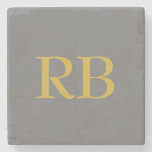 Dessous-de-verre En Pierre Initiales du monogramme couleur or gris moderne