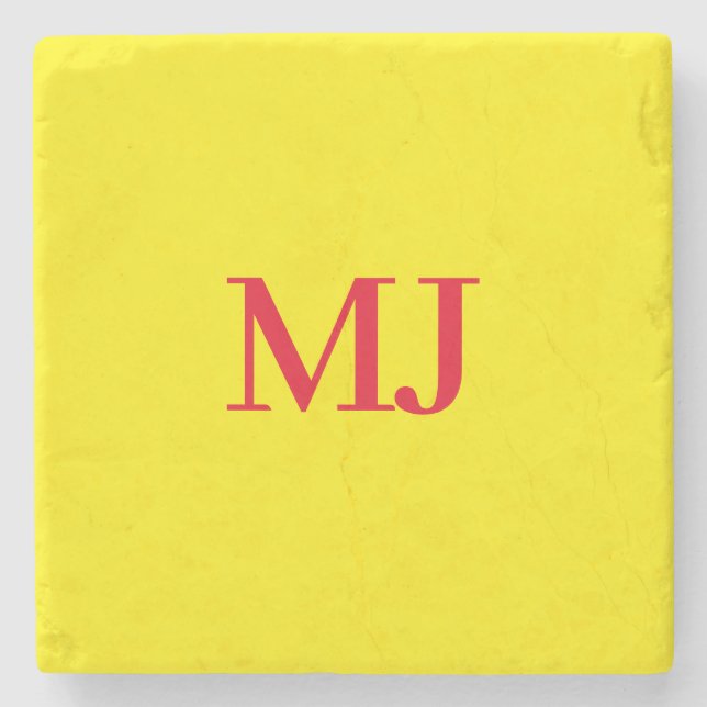 Dessous-de-verre En Pierre Initiales en monogramme jaune simple et tendance (Devant)