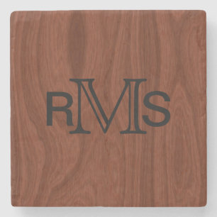 Dessous-de-verre En Pierre Initiales monogrammes élégantes   Mahogany Wood Gr