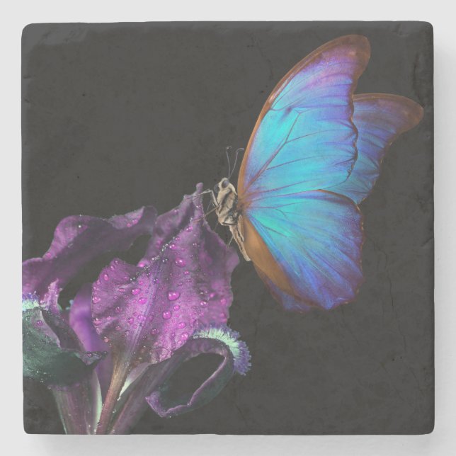 Dessous-de-verre En Pierre Iris et papillon (Devant)
