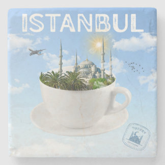 Dessous-de-verre En Pierre Istanbul dans un Teacup - Skyline - Cadeau turc