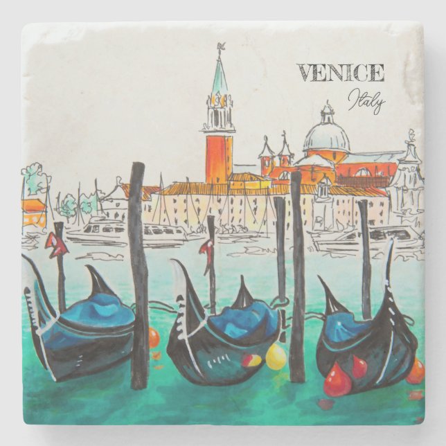 Dessous-de-verre En Pierre Italie Voyage - VENICE aquarelle souvenir (Devant)