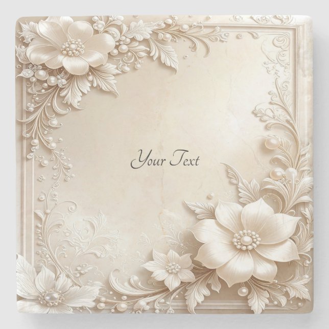 Dessous-de-verre En Pierre Ivory Flowers Stone Coaster (Devant)