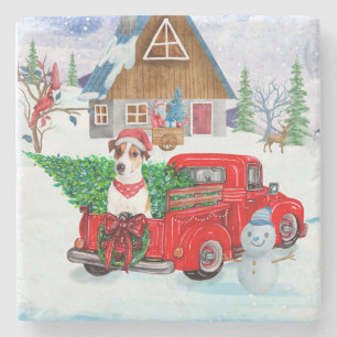 Dessous-de-verre En Pierre Jack Russell Chien à Noël Livraison Camion Neige