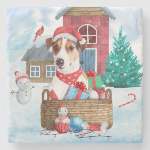 Dessous-de-verre En Pierre Jack Russell Chien dans la neige Maison de chien d