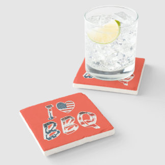 Dessous-de-verre En Pierre J'adore le barbecue, patriotique américain