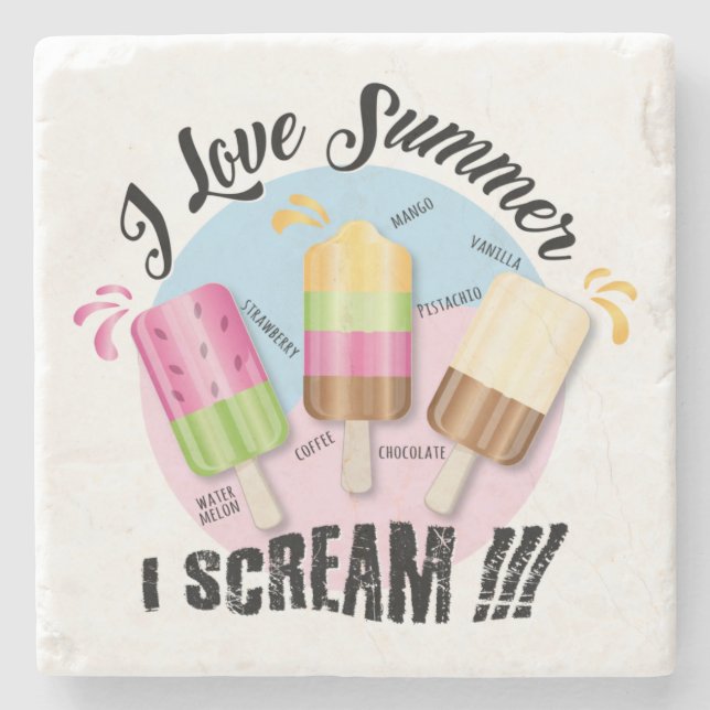 Dessous-de-verre En Pierre J'adore Summer - Je hurle ! ! ! (Devant)