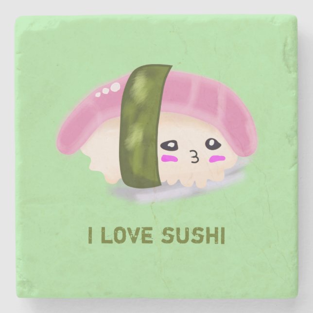 Dessous-de-verre En Pierre J'Aime La Nourriture Drôle Du Sushi (Devant)