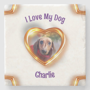 Dessous-de-verre En Pierre J'Aime Mon Chien Animateur Coeur Qui Brille