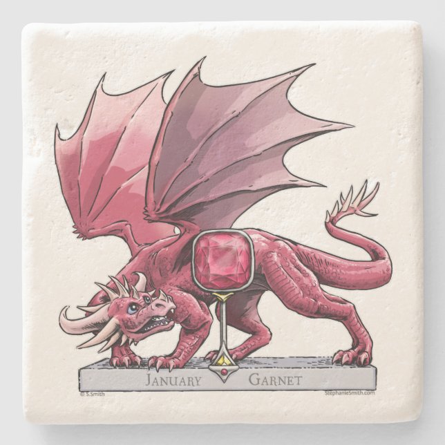 Dessous-de-verre En Pierre Janvier Birthstone Dragon - Garnet (Devant)