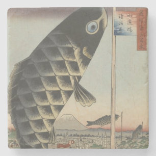Dessous-de-verre En Pierre Japonais Koi Fish Festival Drapeau Antique