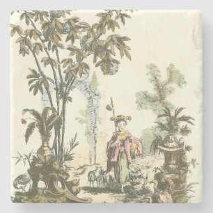 Dessous-de-verre En Pierre Jardin asiatique avec la femme et les animaux