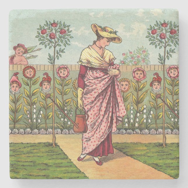 Dessous-de-verre En Pierre Jardin Cultivation Flower Woman Art Antique (Devant)