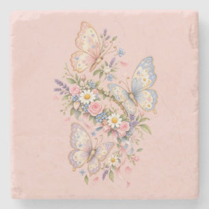 Dessous-de-verre En Pierre Jardin d'anniversaire papillon pastel