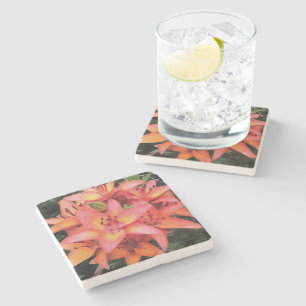 Dessous-de-verre En Pierre Jardin de couleur corail artistique Lys