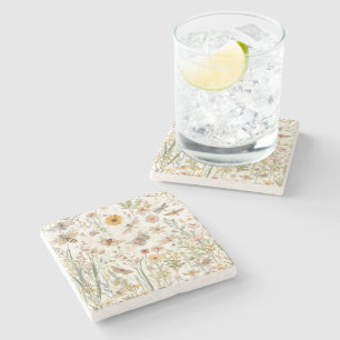 Dessous-de-verre En Pierre Jardin de fleurs sauvages papillons botaniques flo