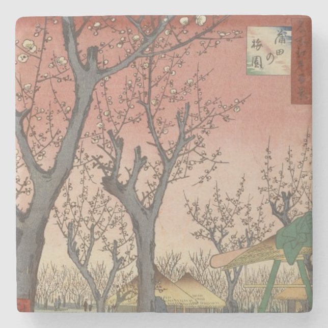 Dessous-de-verre En Pierre Jardin de prune fleuri d'arbre japonais (Devant)