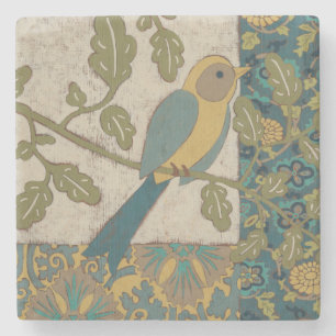 Dessous-de-verre En Pierre Jaune et oiseau bleu turquoise étés perché sur une