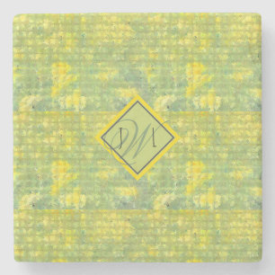 Dessous-de-verre En Pierre Jaune et vert Abstrait géométrique Monogramme
