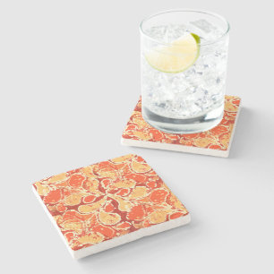 Dessous-de-verre En Pierre Jaune Orange Bohème Bali Batik Style Paisley