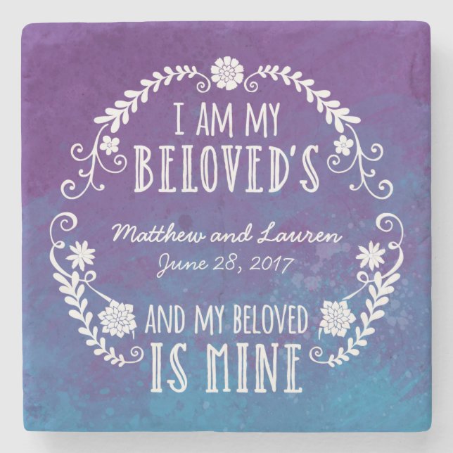 Dessous-de-verre En Pierre Je suis mon aimé, épousant le bleu d'aquarelle (Devant)